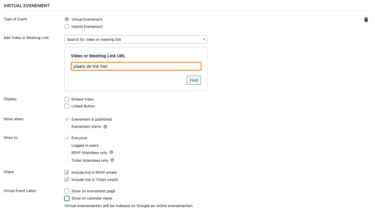 Configure Virtual Event